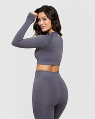 Power Seamless Long Sleeve Crop Top | Charcoal