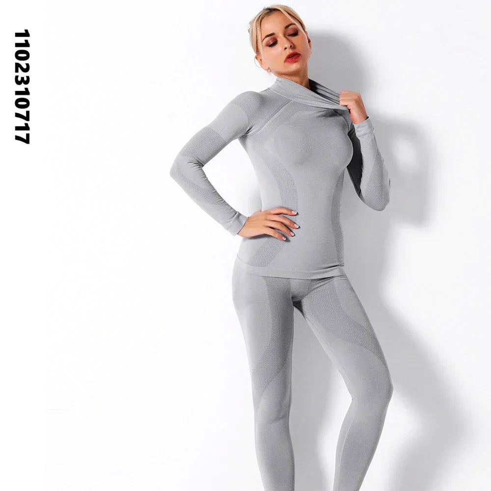 Women Winter Thermal Underwear For Sports Ski Fitness Quick Dry Thermo Turtleneck FemaleKnitted  Long Johns Set Clothes SK003